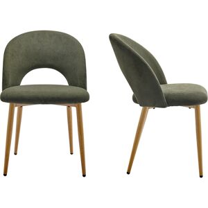 Homifab Lot de 2 chaises de salon en velours côtelé vert, piètement effet bois Vert 56x77x52cm