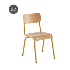 Pantone Lot de 2 chaises jaune moutarde et placage fren