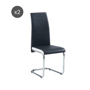 Baita Lot de 2 chaises simili noir et blanc pieds métal chromé Noir 54x101x42cm