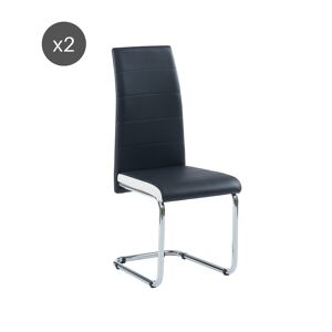 Baita Lot de 2 chaises simili noir et blanc pieds métal chromé