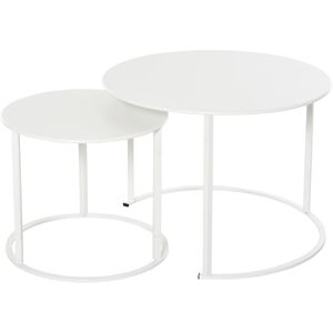 Outsunny Lot de 2 tables basses gigognes empilables de jardin metal epoxy blanc Blanc 70x50x70cm