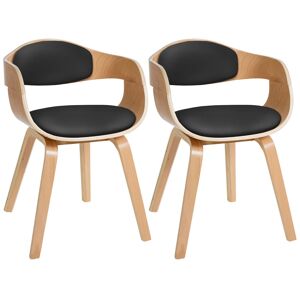 CLP Lot 2 chaises avec pieds en bois assise en similicuir Nature / Noir Noir 46x73x49cm