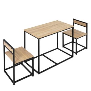 Homcom Ensemble table 2 chaises style industriel métal noir aspect bois clair - Publicité