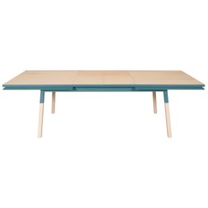 MON PETIT MEUBLE FRANCAIS Table 220x120 cm en frêne massif, 2 rallonges bleu briac Bleu 220x76x120cm