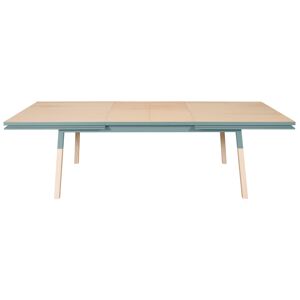MON PETIT MEUBLE FRANCAIS Table 180x100 cm en frêne massif, 2 rallonges bleu gris lehon Bleu 180x76x100cm