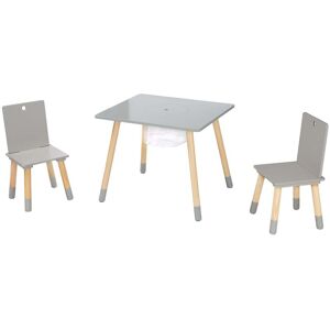 roba Table et 2 chaises enfant en bois gris avec filet de rangement