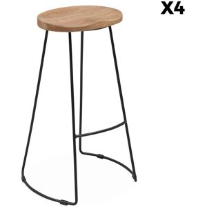 sweeek Lot de 4 tabourets de bar manguier naturel 75cm Beige 47x75x40cm