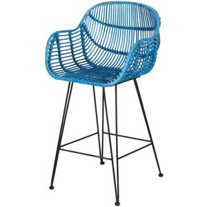 Rotin Design Chaise haute de bar en rotin bleu et métal Bleu 58x102x57cm