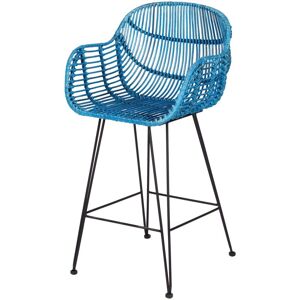 Rotin Design Chaise haute de bar en rotin bleu et metal