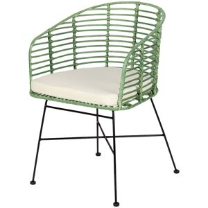 Chaise en rotin tressé vert et métal