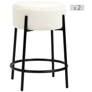 Homcom Lot de 2 tabourets de bar design acier noir effet laine bouclée blanc - Publicité