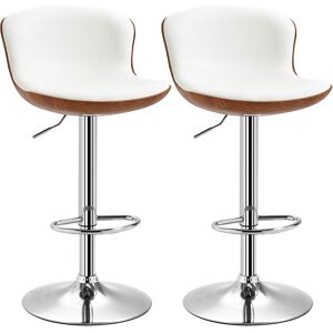 Homcom Lot de 2 tabourets de bar design réglable pivotant crème aspect bois - Publicité