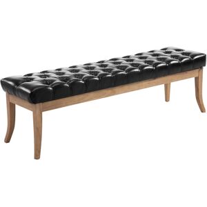 CLP Banquette avec pieds en bois assise en similicuir Noir Noir 38x46x150cm