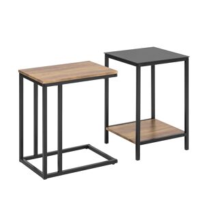 SoBuy Lot de 2 tables basses gigognes en bois et verre trempé cadre en métal Noir 40x60x40cm