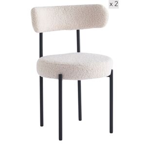 Nordlys Lot de 2 chaises scandinaves en metal et bouclettes blanc