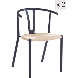 Nordlys Lot de 2 chaises en metal et corde noir