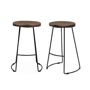 sweeek 2 tabourets de bars manguier teinté noyer, 65cm Marron 44x65x36cm