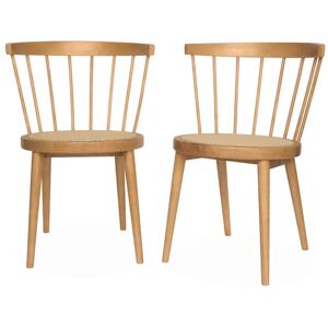 sweeek Lot de 2 chaises naturelles en bois et cannage