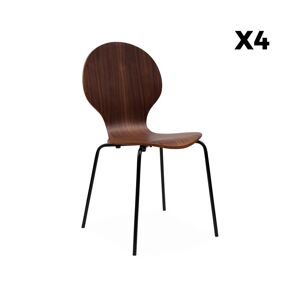 sweeek Lot de 4 chaises rétro empilables noyer Marron 43x87x48cm