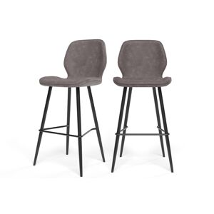 Baita Lot de 2 tabourets de bar en pu gris pietement noir