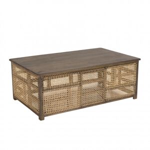 MACABANE Table basse en bois de manguier foncé, patchwork cannage naturel Marron 120x45x75cm