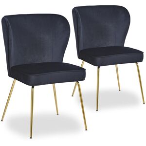 Menzzo Lot de 2 chaises gold velours noir Noir 50x79x52cm