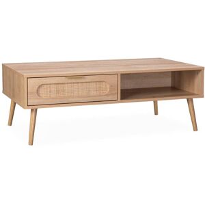 sweeek Table basse cannage arrondi, décor bois