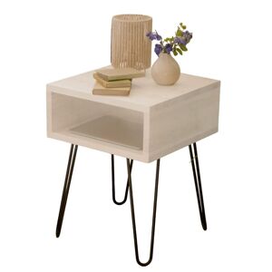 Hannun Table de chevet en bois d'epicea massif et fer forge couleur blanc