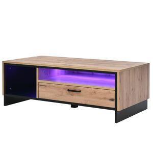 Urban Meuble Table basse avec éclairage LED télécommande aspect bois avec tiroir - Publicité