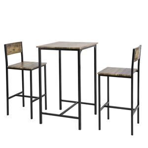 SoBuy Ensemble table de bar + 2 chaises de bar effet bois et metal noir