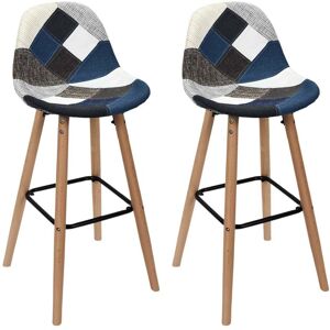 The Home Deco Factory Set de 2 tabourets de bar patchwork bleu gris