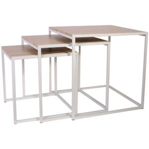 The Home Deco Factory Tables carrees gigognes metal et bois (lot de 3) blanc