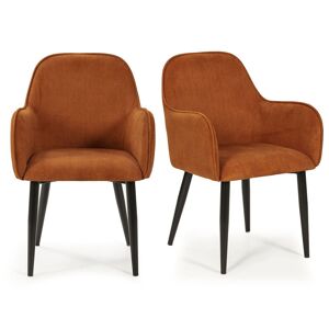 Homifab Lot de 2 fauteuils de table en velours côtele rouille