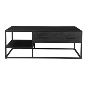 Moloo UZES-Table basse 1 tiroir, 120x70 cm en Manguier massif noir et métal - Publicité