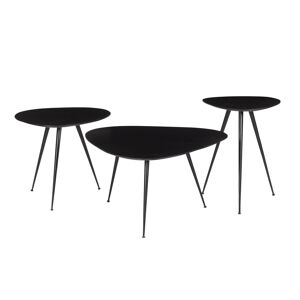 Moloo LOUANE-Set de 3 Tables basses gigognes Manguier teinté noir et métal - Publicité