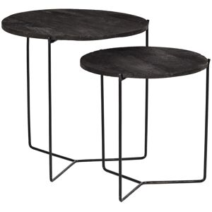 Moloo JULIA-Set de 2 Tables basses rondes gigognes en Manguier noir et métal - Publicité