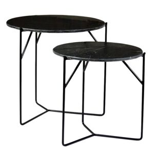 Moloo JULIA-Set de 2 Tables basses rondes gigognes en Marbre noir et métal - Publicité