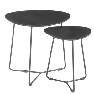 Moloo INAYA-Set de 2 Tables basses gigognes en Manguier teinté noir et métal - Publicité