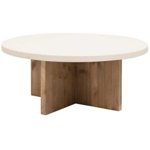 Decowood Table basse ronde en microciment blanc cassé et vieilli Ø60x33cm - Publicité