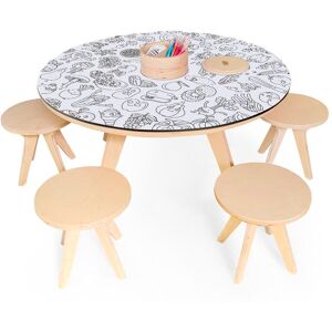 Drawin table Table a dessiner multifonction XXL en bois D90 cm et 4 tabourets