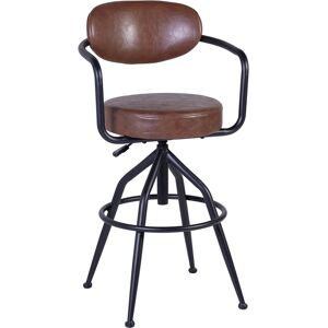 Tabouret de bar en fer et en simili-cuir réglable en hauteur Marron 55x109x53cm