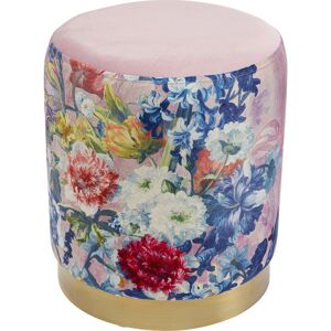 Kare Design Tabouret fleurs en velours rose et acier dore