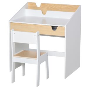 Homcom Ensemble bureau et chaise enfant style scandinave blanc bois de pin - Publicité
