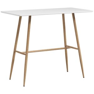 Homcom Table de bar rectangulaire scandinave acier aspect bois plateau blanc