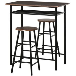 Homcom Ensemble table bar style industriel 2 tabourets aspect bois métal noir - Publicité