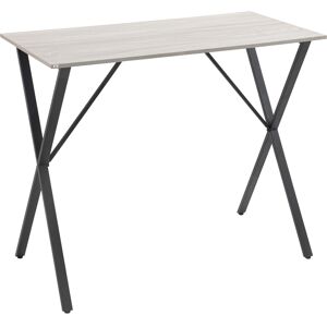 Homcom Table de bar - table haute de cuisine - acier noir aspect bois blanc