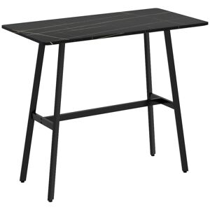 Homcom Table de bar acier noir plateau aspect marbre noir veiné blanc - Publicité