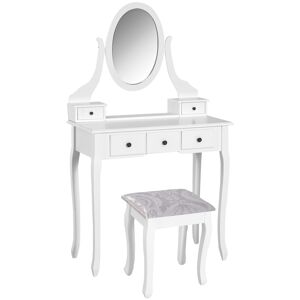 Homcom Coiffeuse et tabouret style baroque 5 tiroirs miroir pivotant blanc - Publicité