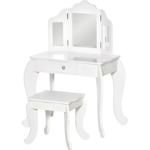 Homcom Coiffeuse enfant tabouret miroir triptyque et tiroir coulissant blanc