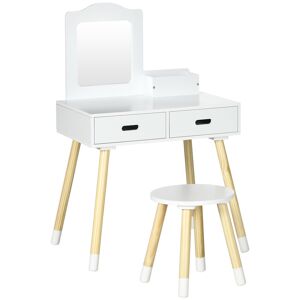 ZONEKIZ Coiffeuse enfant design scandinave et tabouret bois pin MDF blanc